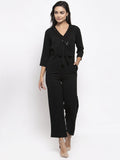 Jompers Women Black Solid Jumpsuit with sequence on neck - Distacart