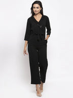 Jompers Women Black Solid Jumpsuit with sequence on neck - Distacart