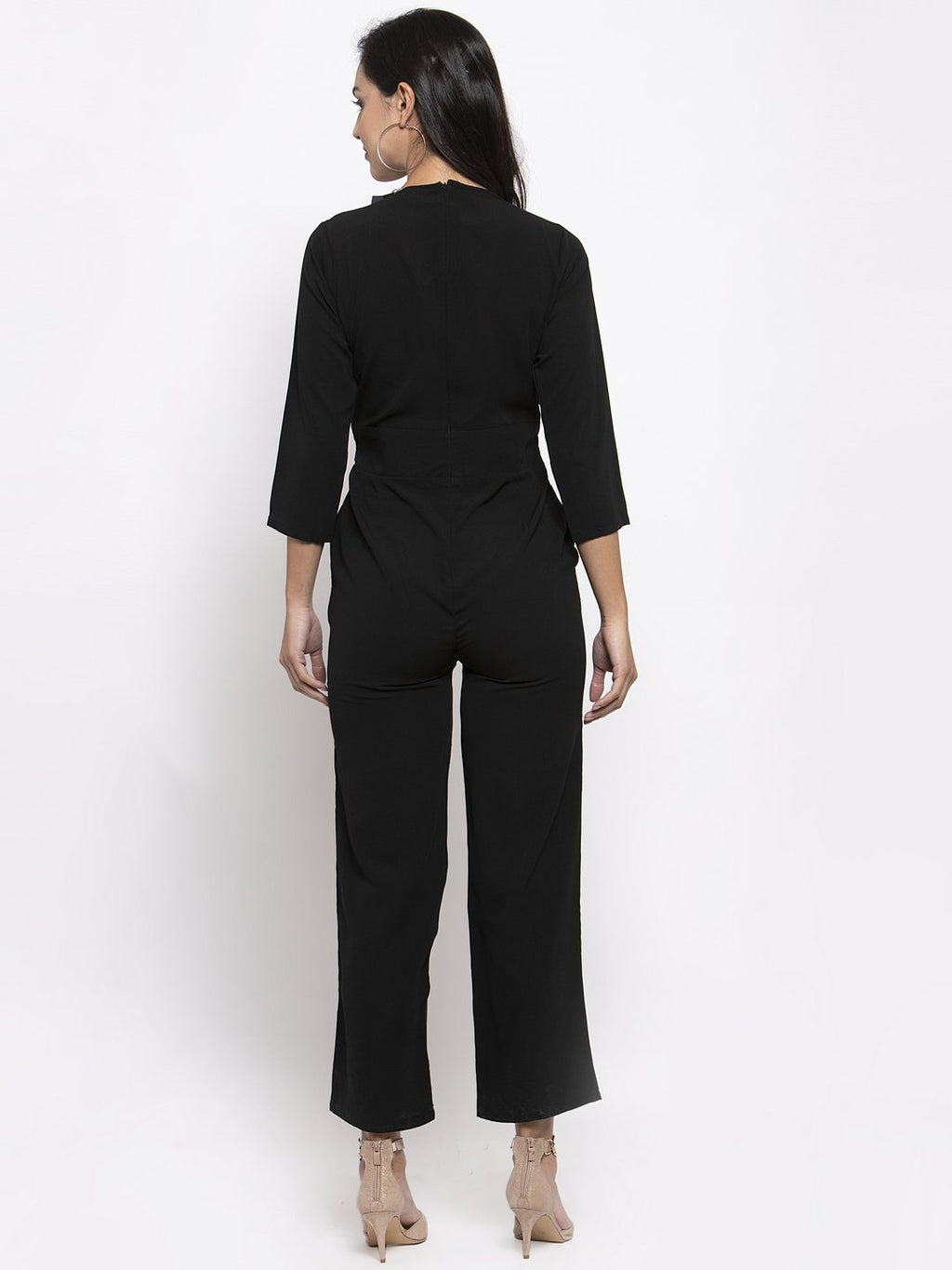 Jompers Women Black Solid Jumpsuit with sequence on neck - Distacart