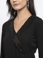 Jompers Women Black Solid Jumpsuit with sequence on neck - Distacart