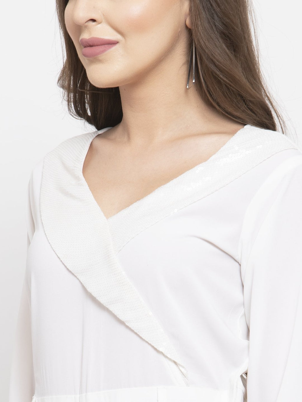 Jompers Women White Solid Jumpsuit with sequence on neck - Distacart