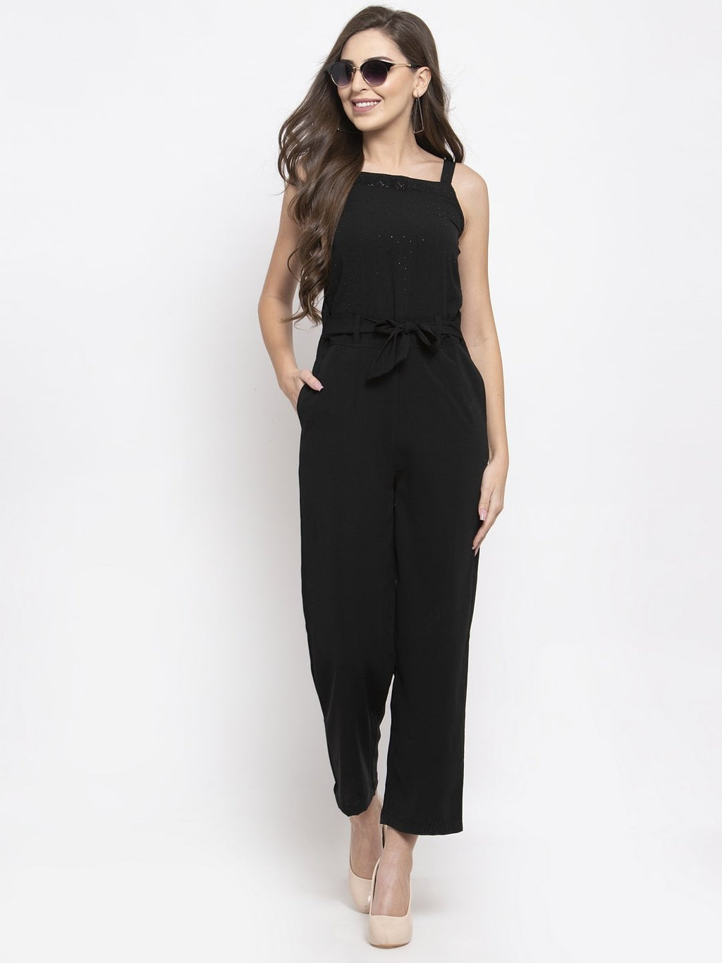 Jompers Women Black Solid Embellished Jumpsuit - Distacart