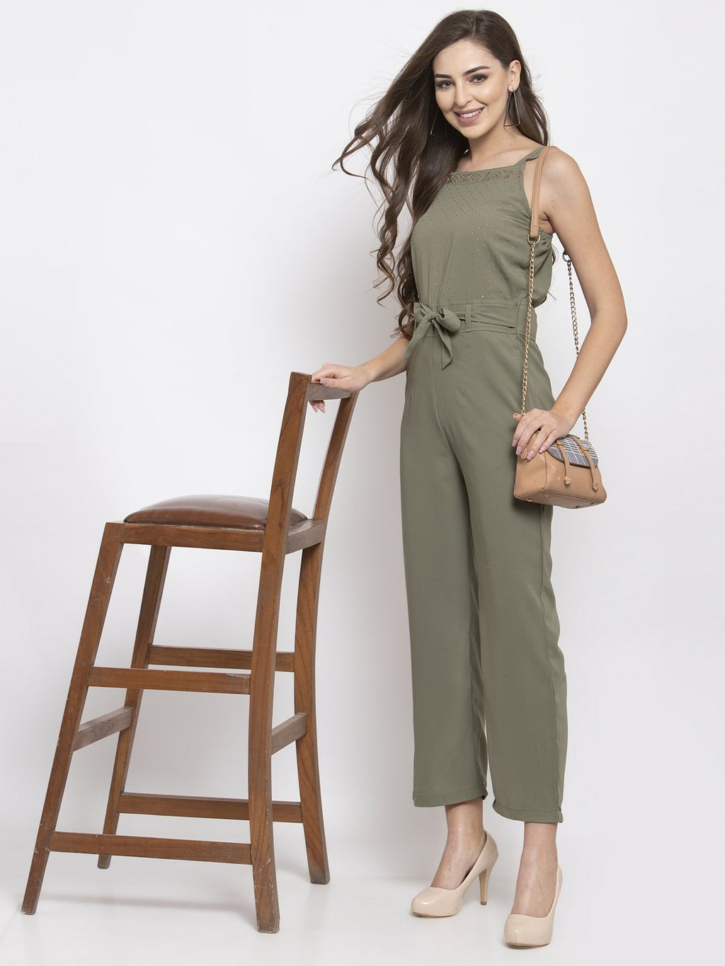 Jompers Women Green Solid Embellished Jumpsuit - Distacart