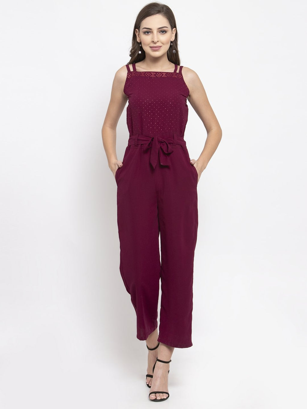 Jompers Women Purple Solid Embellished Jumpsuit - Distacart