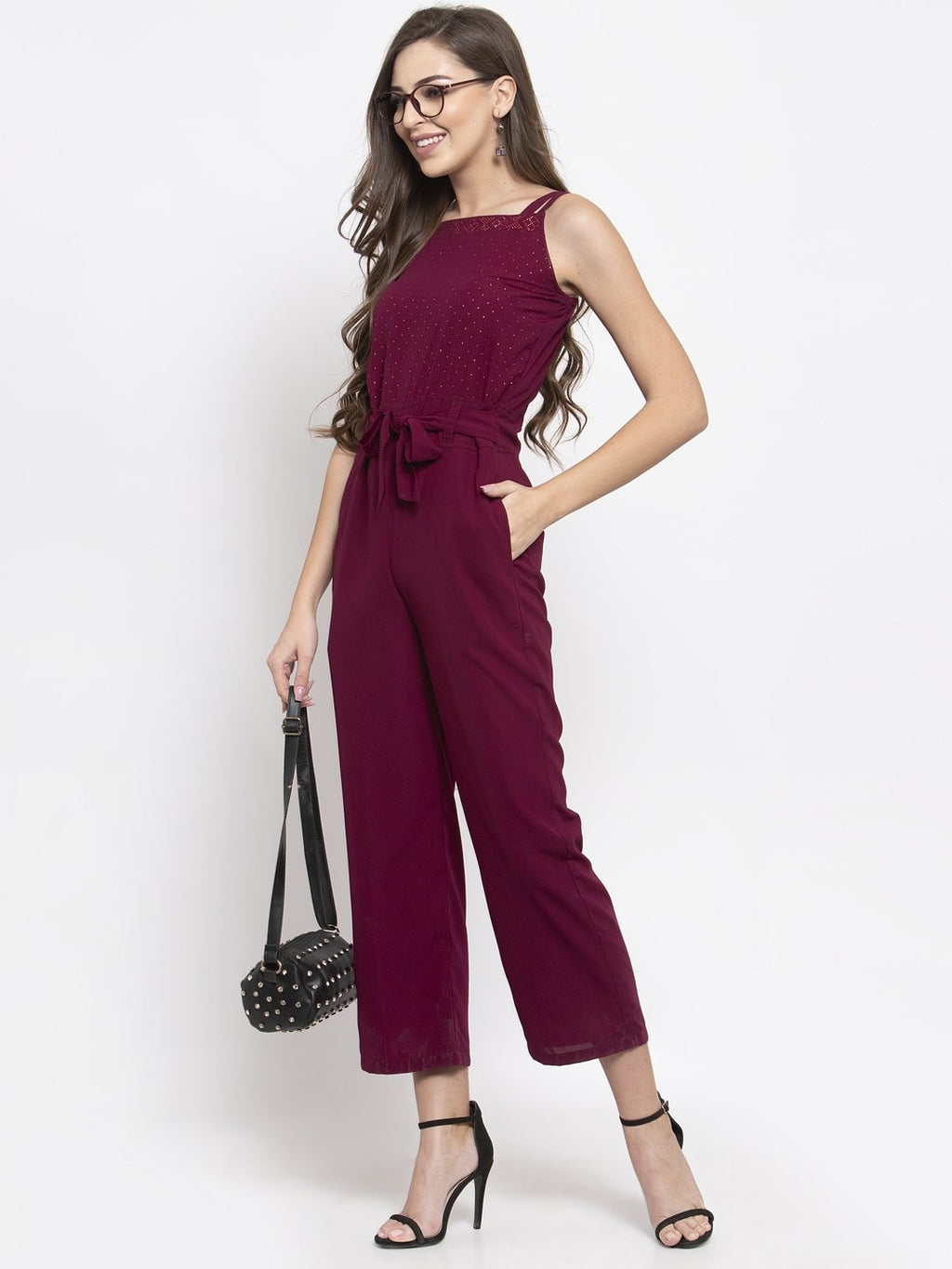 Jompers Women Purple Solid Embellished Jumpsuit - Distacart