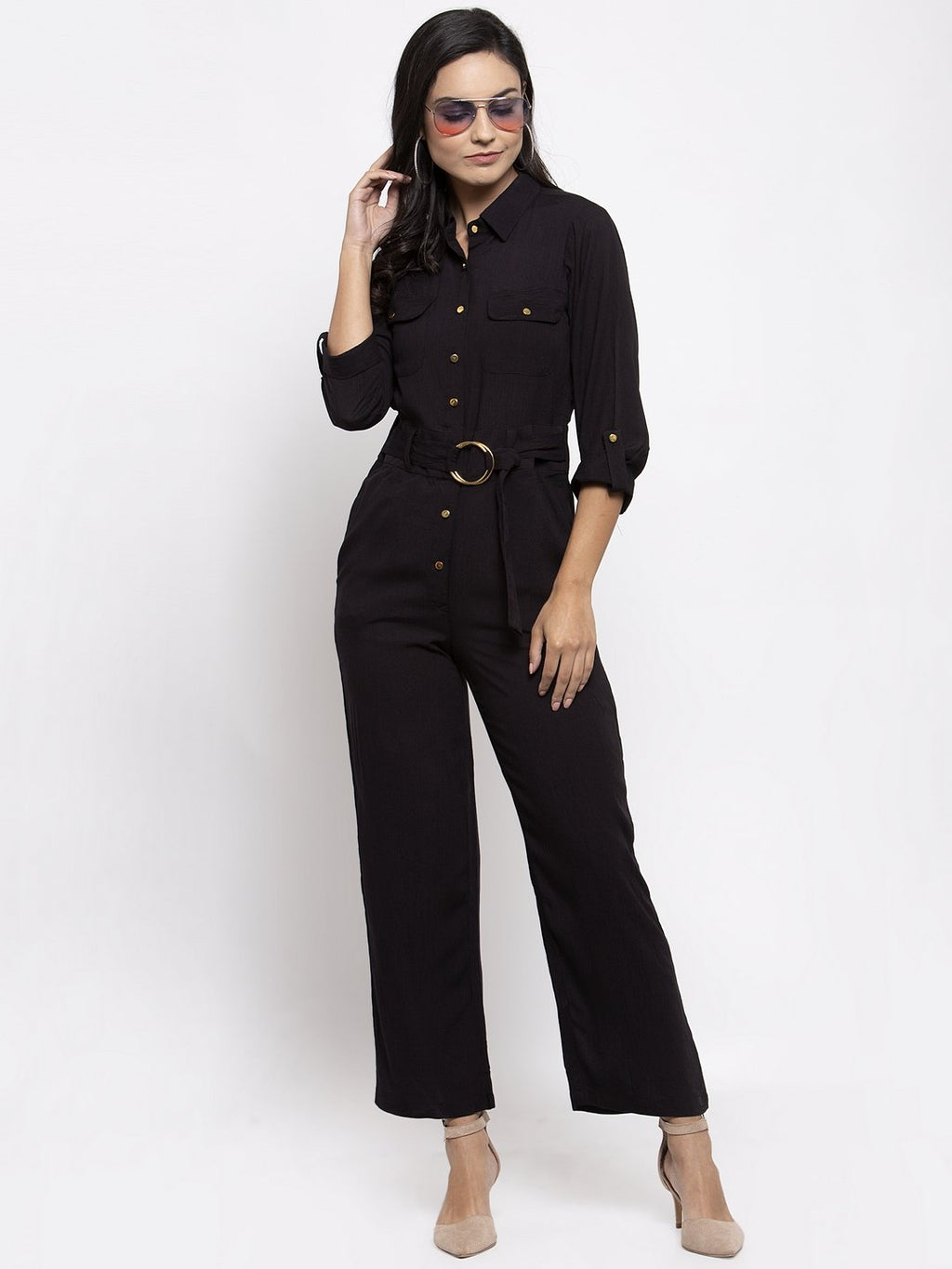 Jompers Women Black Solid Jumpsuit - Distacart