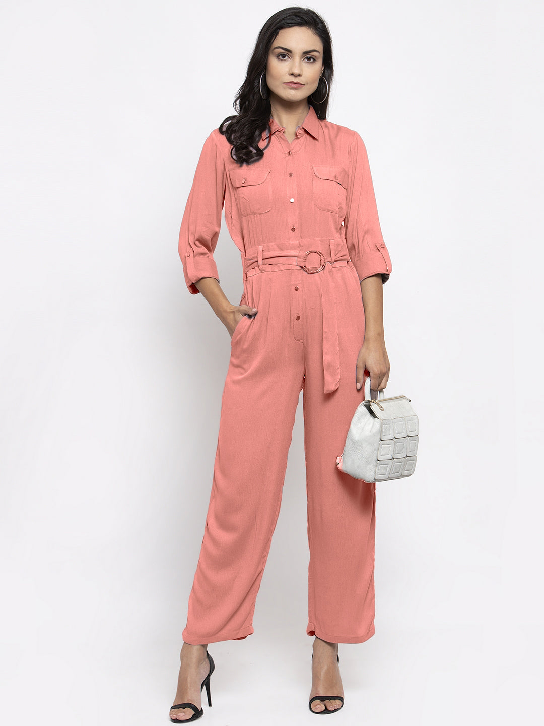 Jompers Women Peach Solid Jumpsuit - Distacart