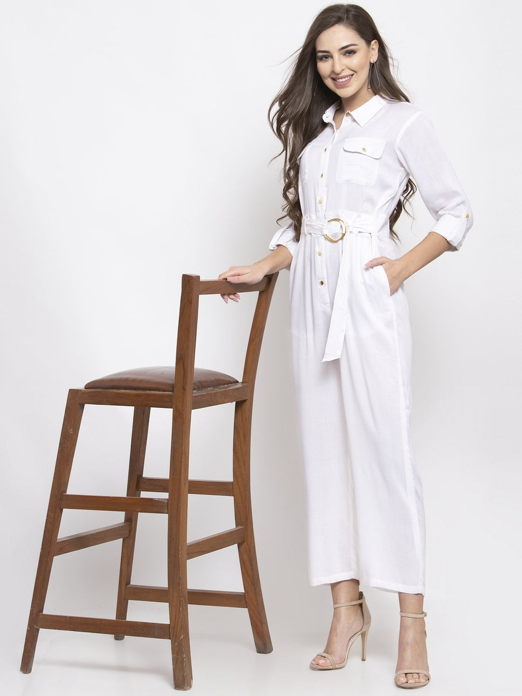 Jompers Women White Solid Jumpsuit - Distacart