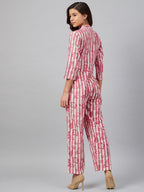 Jompers Women Off-White & Pink Striped Mandarin Collar Basic Jumpsuit - Distacart