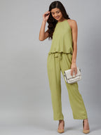 Jompers Women Green-Coloured Solid Halter Neck Basic Jumpsuit - Distacart