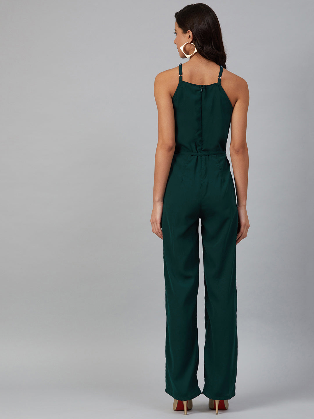 Jompers Women Green Solid Basic Halter Neck Basic Jumpsuit - Distacart