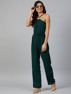 Jompers Women Green Solid Basic Halter Neck Basic Jumpsuit - Distacart