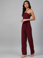 Jompers Women Maroon Solid Basic Halter Neck Basic Jumpsuit - Distacart
