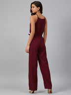 Jompers Women Maroon Solid Basic Halter Neck Basic Jumpsuit - Distacart