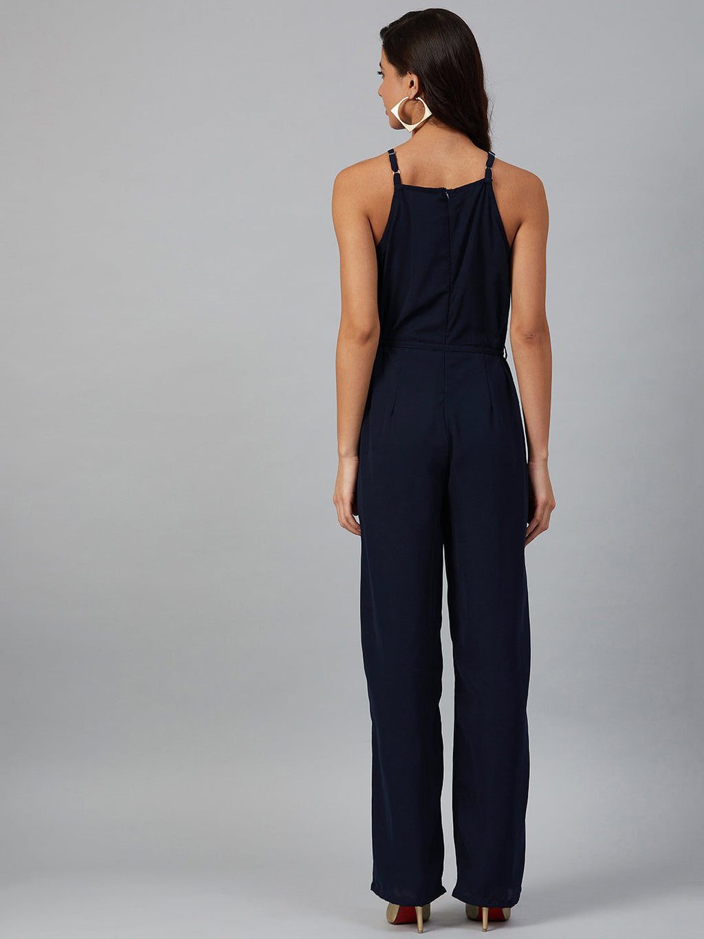 Jompers Women Navy Blue Solid Basic Halter Neck Basic Jumpsuit - Distacart