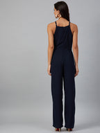 Jompers Women Navy Blue Solid Basic Halter Neck Basic Jumpsuit - Distacart