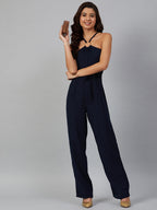 Jompers Women Navy Blue Solid Basic Halter Neck Basic Jumpsuit - Distacart