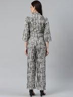 Jompers Women Off-White & Grey Striped Mandarin Collar Basic Jumpsuit - Distacart