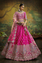 House of Panchhi Pink Pure Silk Moti & Zarkan heavy embroidery Lehenga choli & Dupatta