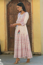 Juniper Women's Pink Viscose Shantoon Festive Printed Flared Dress - Distacart