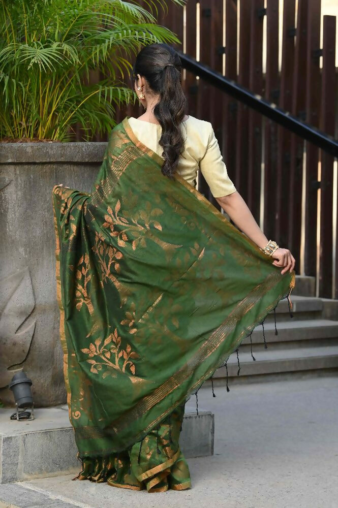 Beatitude Green Cotton Floral Jamdani Saree