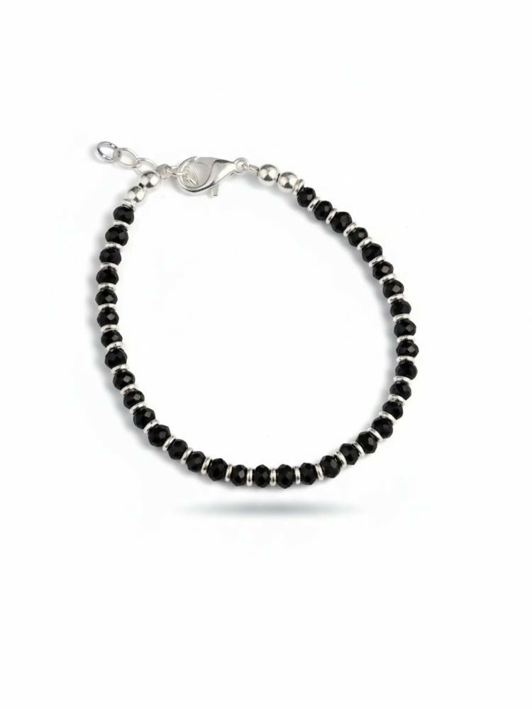 NVR Women Silver Plated Black Beaded Adjustable Bracelet - Distacart