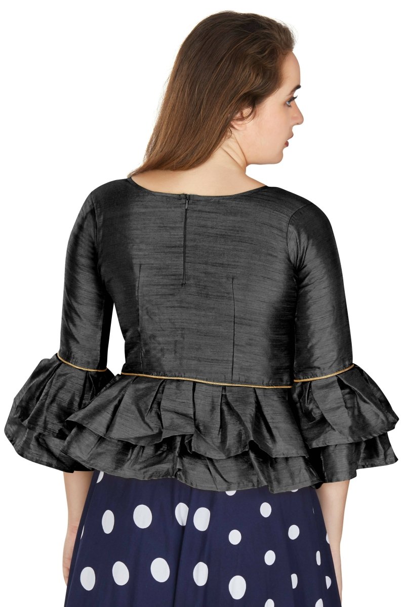 Aastha Fashion Women's Black Art Silk Bell Sleeves attire with Poly Cotton Lining Blouse