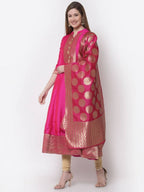 Myshka Pink Color Silk Solid Anarkali Gown With Dupatta
