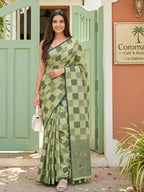 Shree Shyam Fashion Pista Green Linen Cotton Saree - Distacart