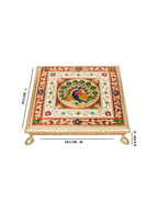 Golden Peacock Gold-Toned & Red Handcrafted Minakari Peacock Design Wooden Chowki