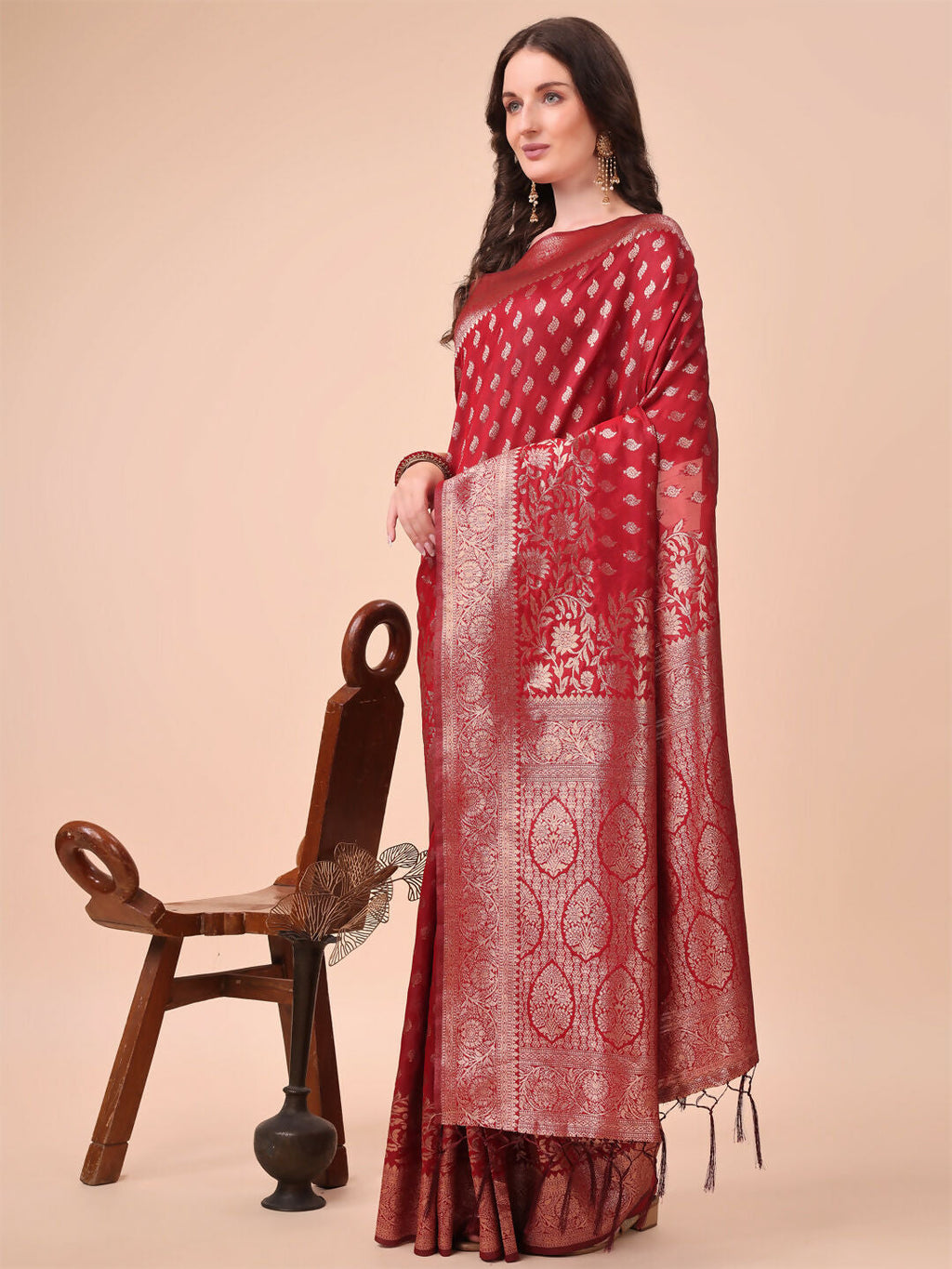 Shree Shyam Fashion Lichi Silk Red Saree - Distacart