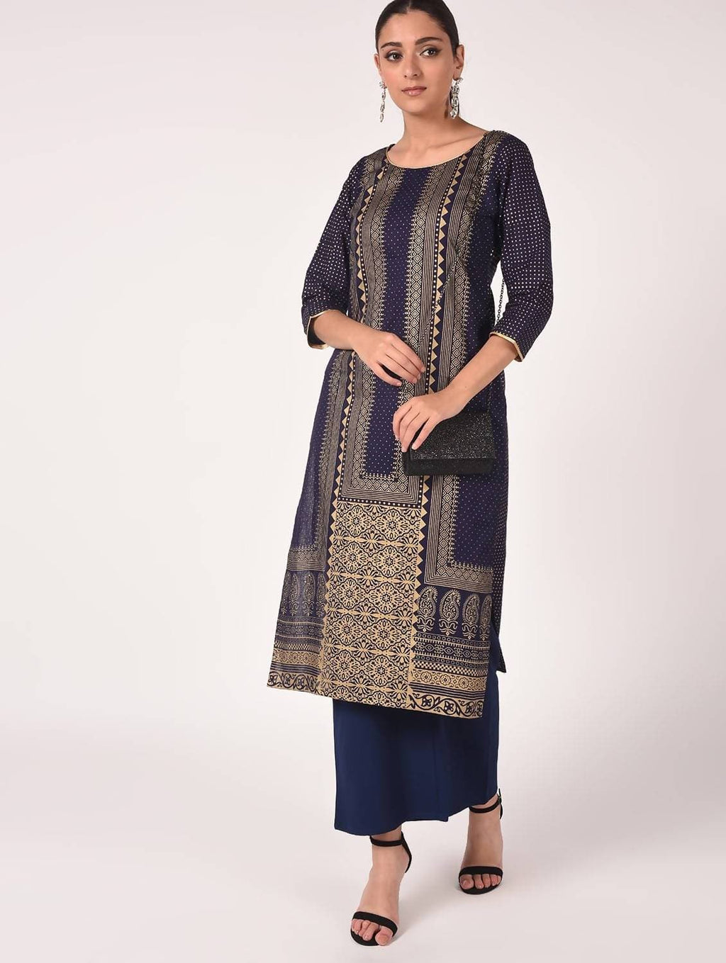 Cheera Hand Block Print Navy Color Straight Kurta