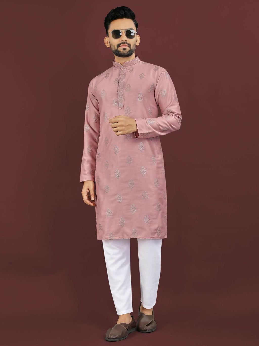 Anaita Pink Embroidered Silk Straight Kurta