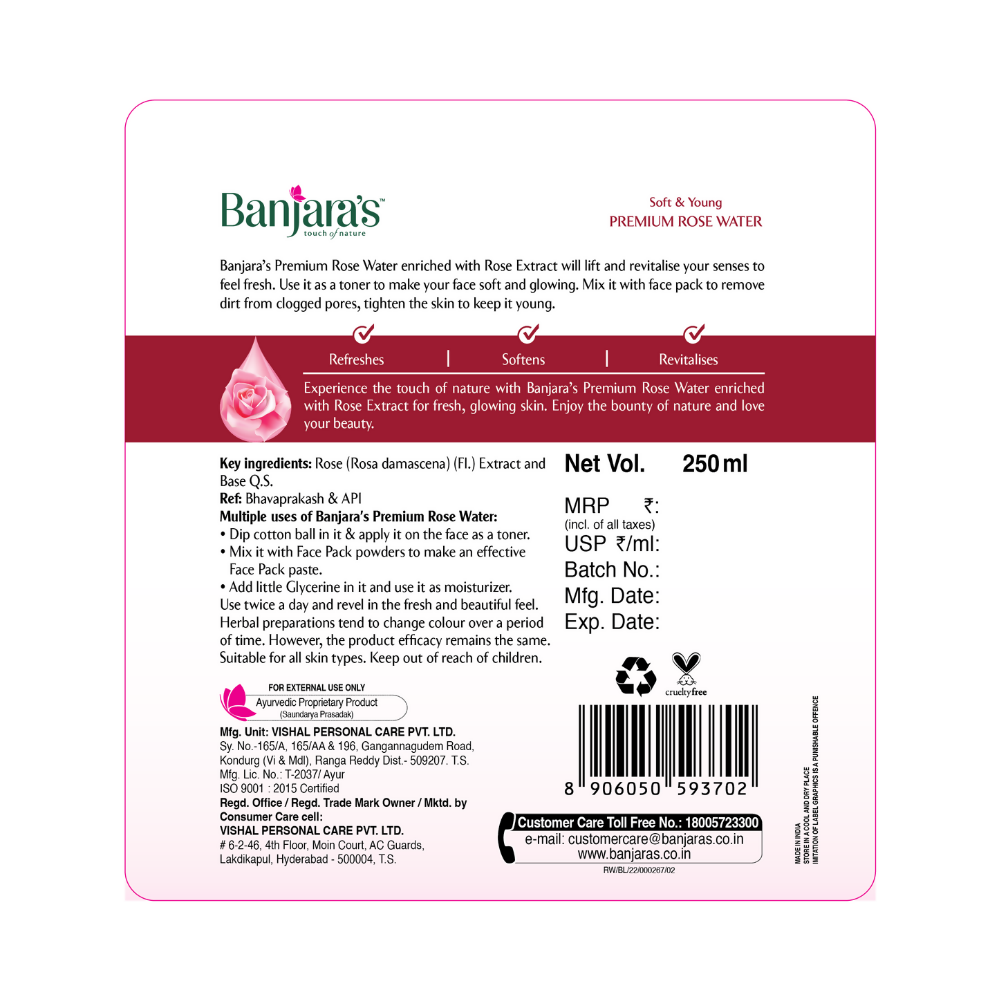 Banjara's Premium Rose Water - Distacart