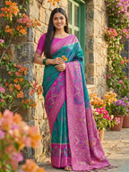 Shree Shyam Fashion Sky Blue Pochampally Silk Saree - Distacart