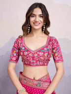 Pink Georgette Bandhani Printed,Embroidery Work Saree - Surkhi