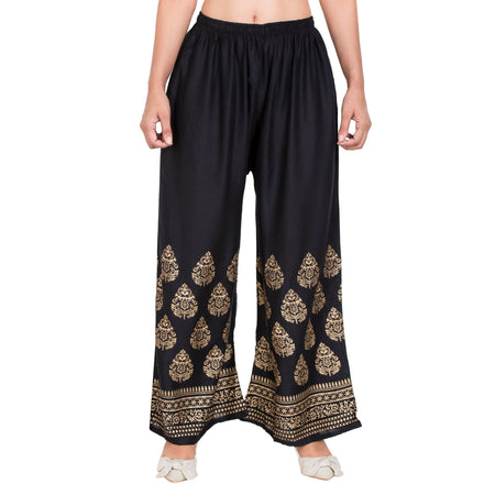 PAVONINE Black Color Golden Printed Rayon Fabric Sharara For Girls & Women