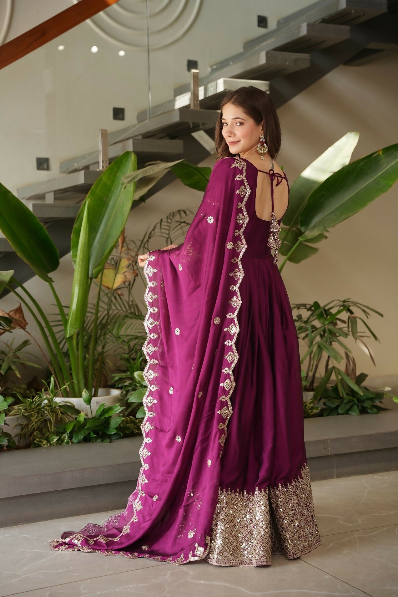 Teeya Creation Rani Color Heavy Crush Silk Wedding Wear Embroidery Work Long Gown - Distacart