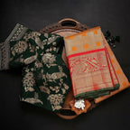 DEIANA'S Beautiful Designer Golden zari Soft Lichi Silk Saree - Orange