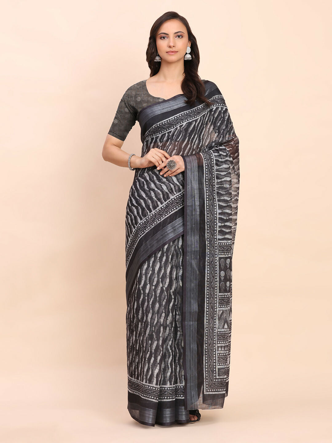 Shree Shyam Fashion Linen Cotton Black Saree - Distacart