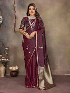 Joban Fashion Maroon Floral & Botanical Motifs Satin Silk Banarasi Silk Saree - Distacart