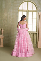 Eilara Pink Net Lehenga Choli With Embroidered, Sequins And Thread Work For Women