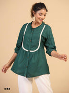 Womens Green Rayon Solid Top - Keeva