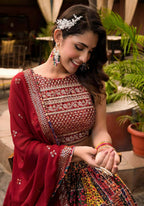 Women's Wedding Traditional Multi Dull Satin Lehenga Choli - Kaushlya