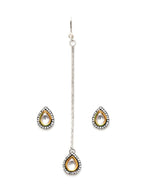 Dual Tone Kundan Maang Tikka with Earrings Jewellery Set (silver) - Ruby Raang