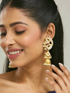 Nuyug 22K Gold-Plated Elegant Kundan Stone Studded & Pearl Drops Mini Jhumki Dangler Earrings - Distacart