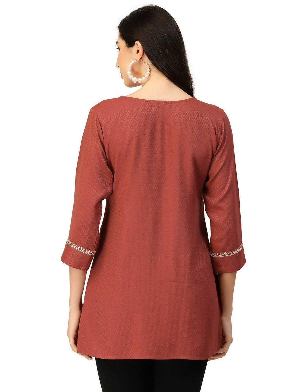 Brown Poly Rayon Floral Embroidered Top - Zeny