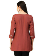 Brown Poly Rayon Floral Embroidered Top - Zeny