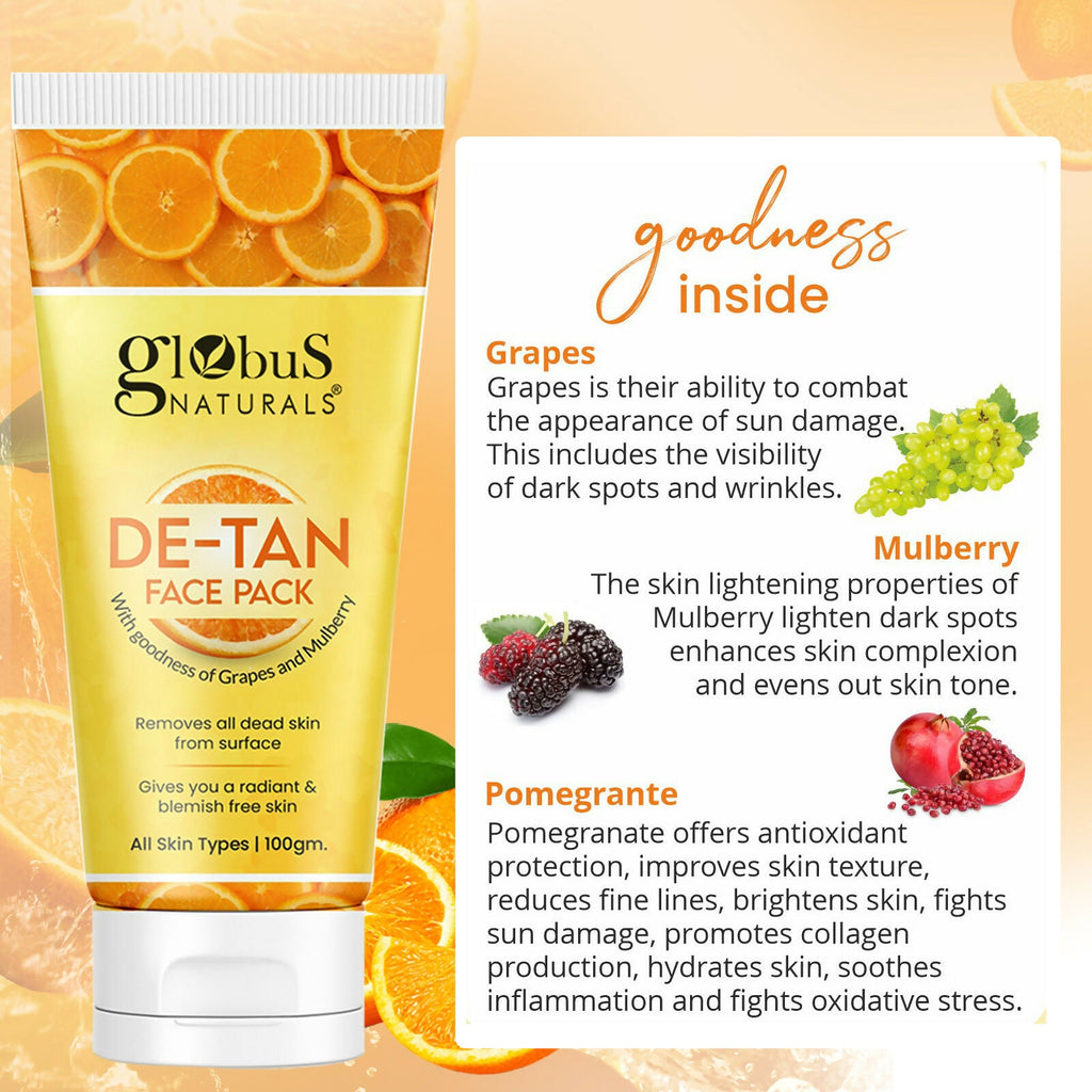 Globus Naturals De Tan Face Pack, Suitable For All Skin Types
