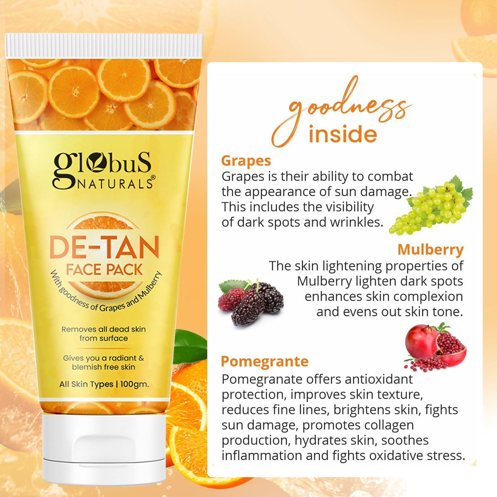 Globus Naturals De Tan Face Pack, Suitable For All Skin Types